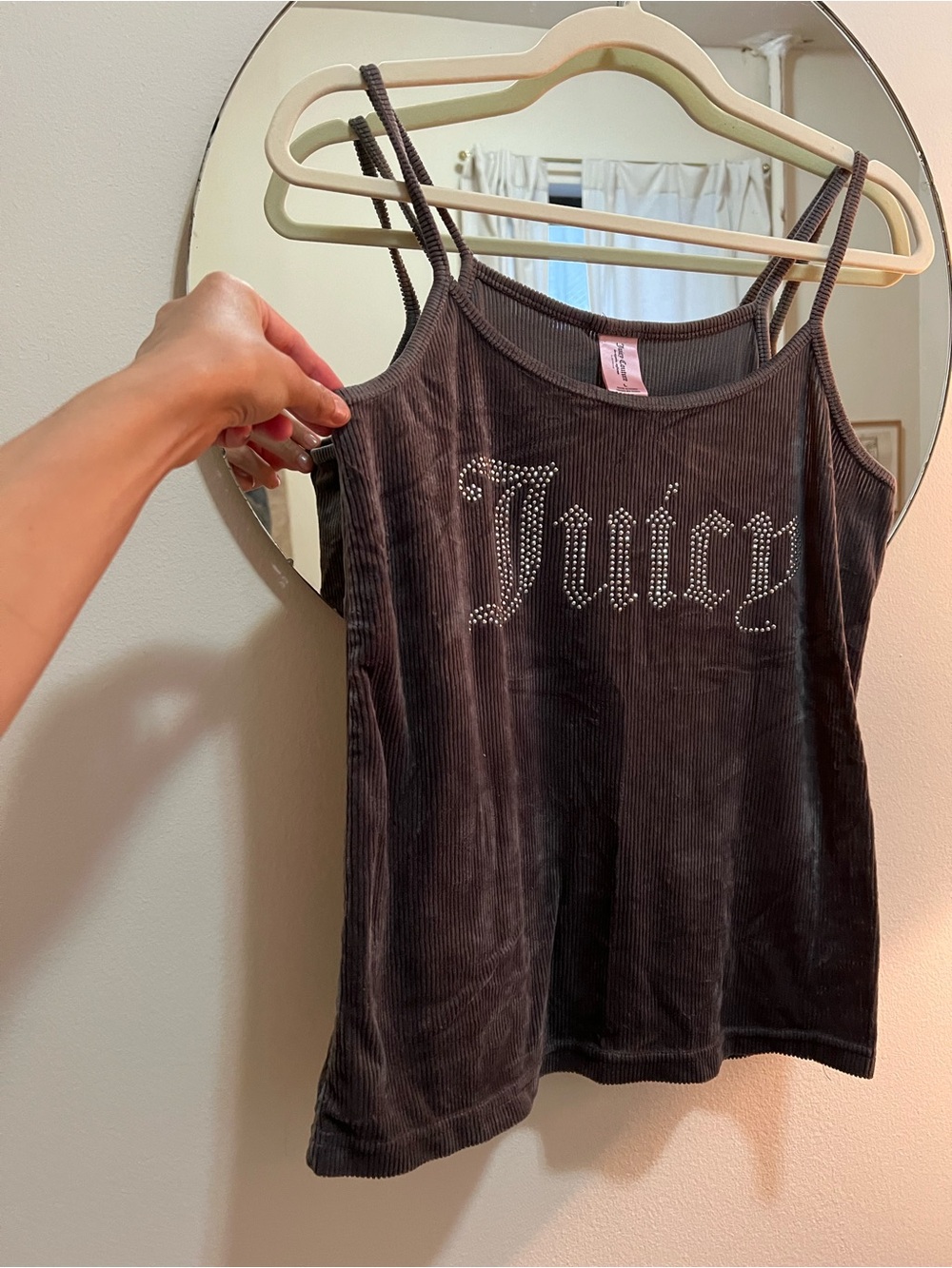 Juicy Couture grey ribbed Velour Rhinestone Logo Cami Top Large